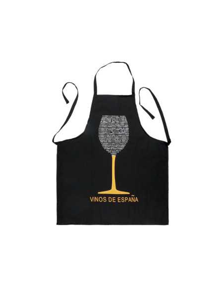 Avental preto com desenho de taça de vinho