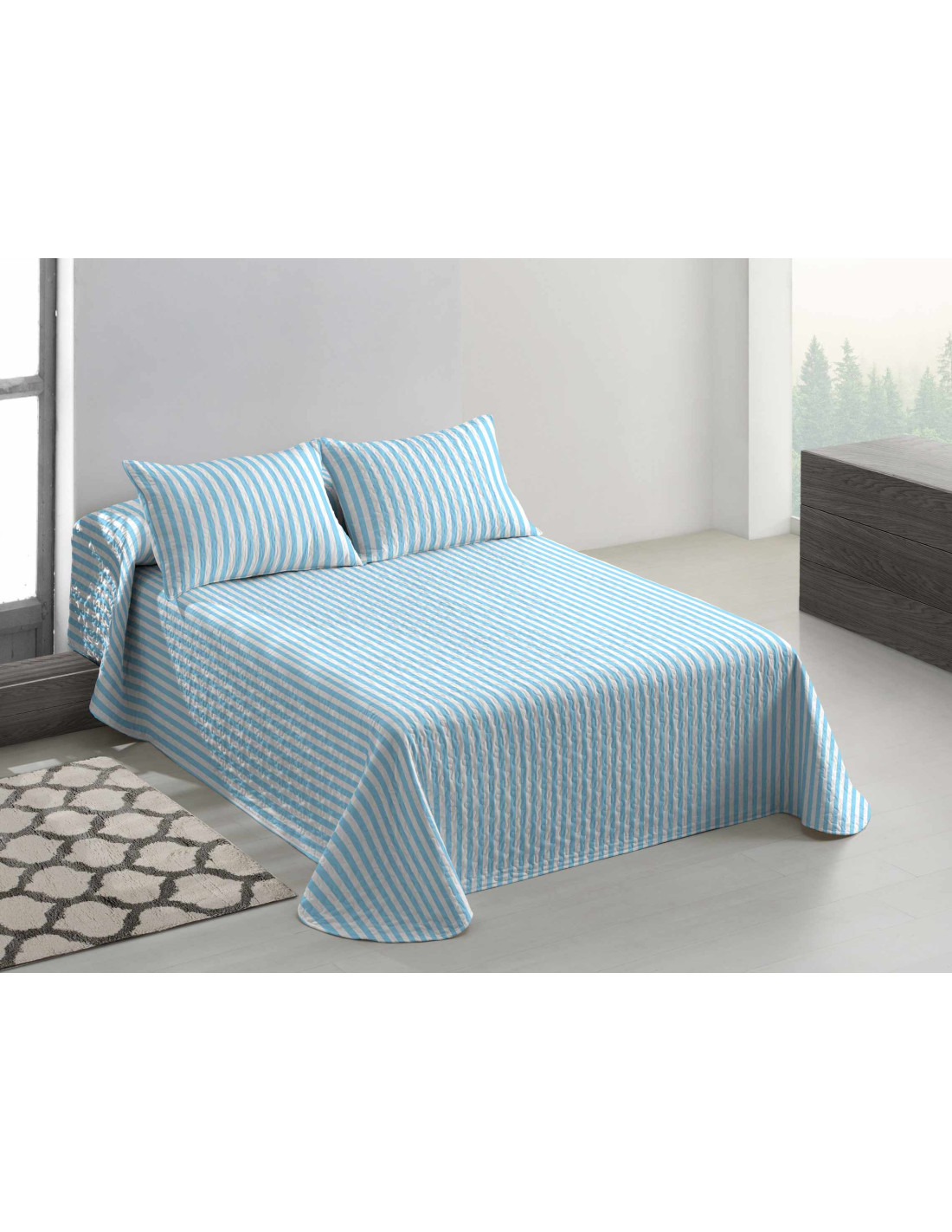 Colcha Bouti para Cama Verano. Colcha cubre cama acolchada reversible  Rombos. Cama 105 - 200 x 260 cm. Color Beige.
