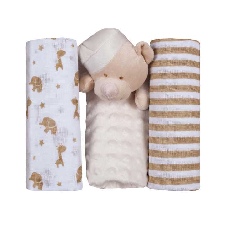 Conjunto de doudou e gaze para crianças | Presente recém-nascido | Revitex