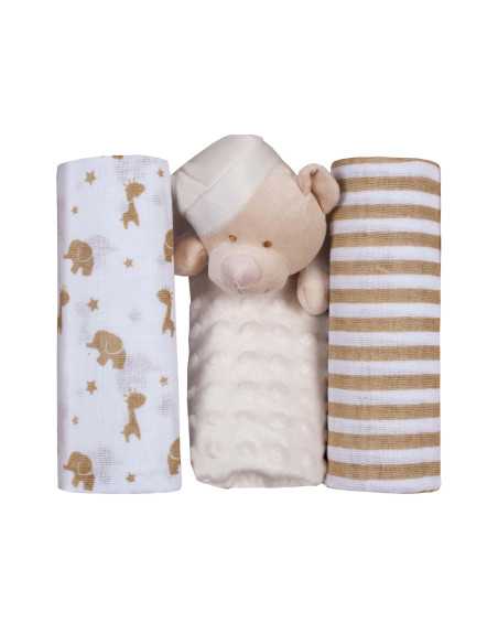 Conjunto de doudou e gaze para crianças | Presente recém-nascido | Revitex