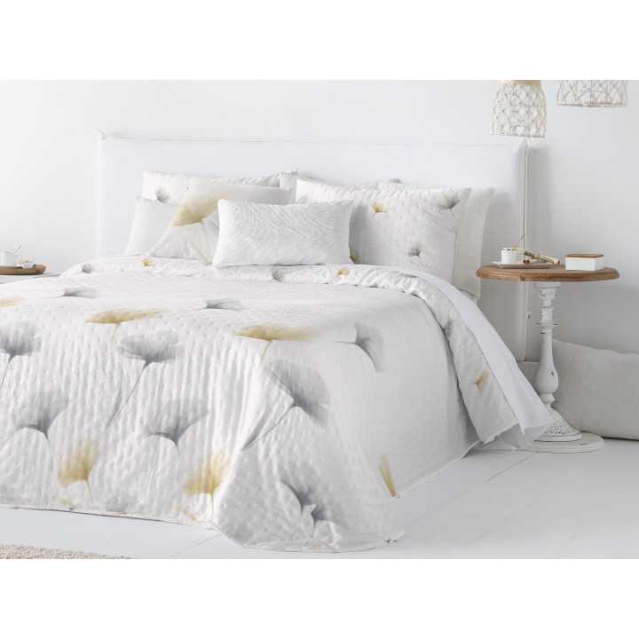 Colcha Bouti reversível Claris Mostarda | Colcha floral verão |Revitex