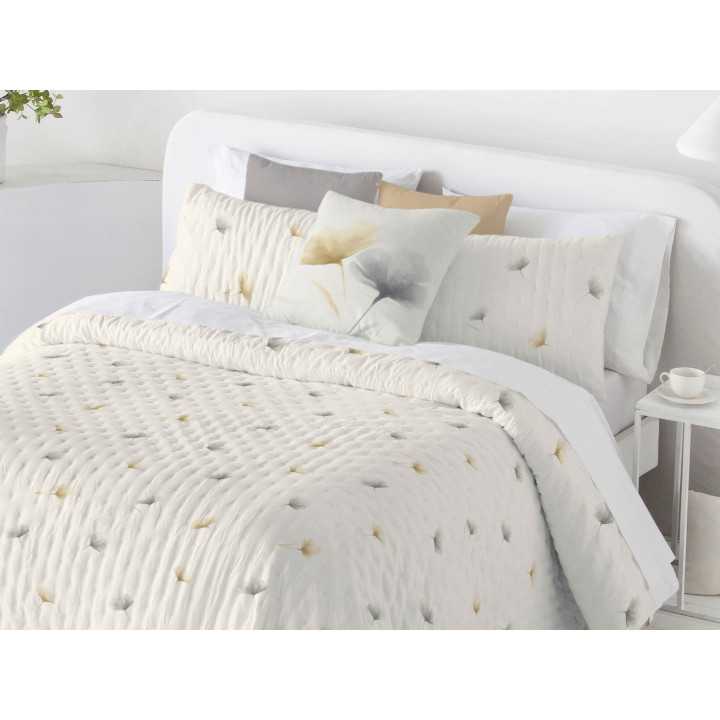 Colcha Bouti reversível Claris Mostarda | Colcha floral verão |Revitex