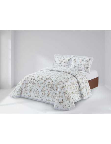 Colcha Bouti Disal Bege | Colcha floral primavera-verão | Revitex