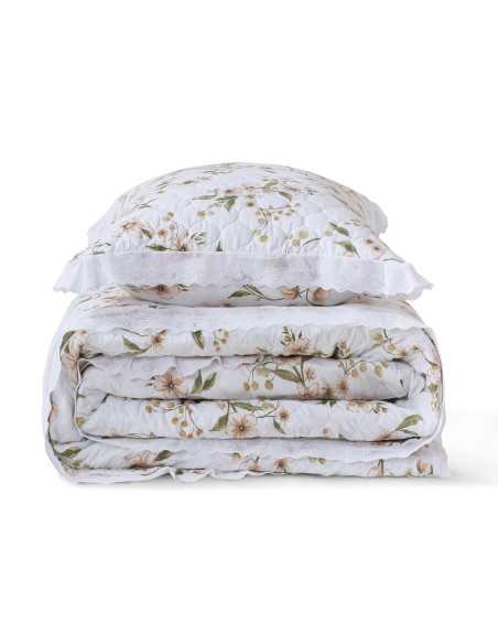 Colcha Bouti Disal Bege | Colcha floral primavera-verão | Revitex