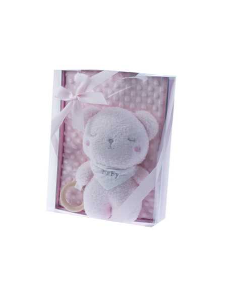Manta + Peluche Bear Rosa| Regalo bebé | Revitex onine