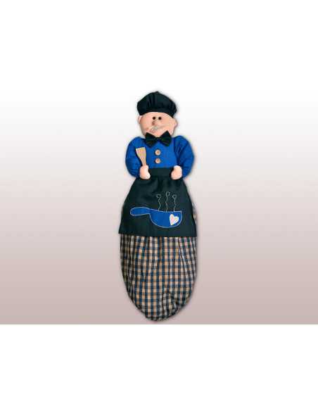 Porta bolsas Cocinero Azul | Muñeca para guardar bolsas | Revitex