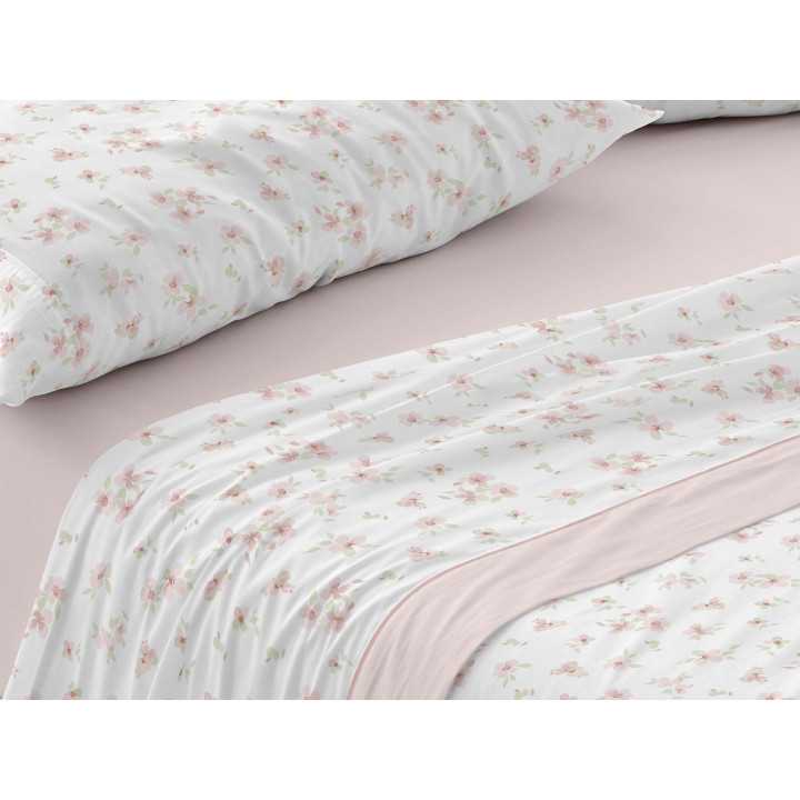 Lençóis Burrito Branco Fabia Rosa | Folhas design exclusivo | Revitex