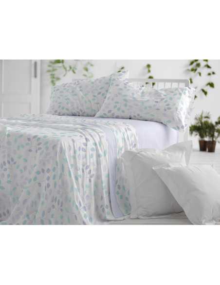 Lençóis Burrito Branco Fermina Azul | Folhas design único | Revitex