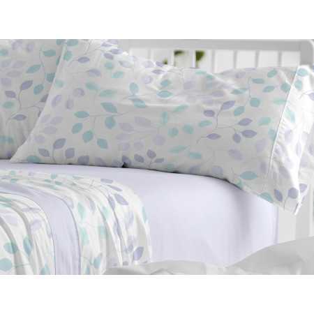 Lençóis Burrito Branco Fermina Azul | Folhas design único | Revitex 2