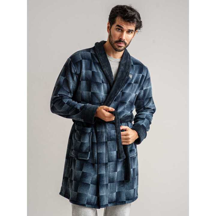 Roupão masculino Coralina Geo| Robe de inverno masculino | Revitex