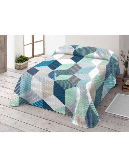 Manta Terciopelo Serva Azul | Manta estampada cama | Revitex