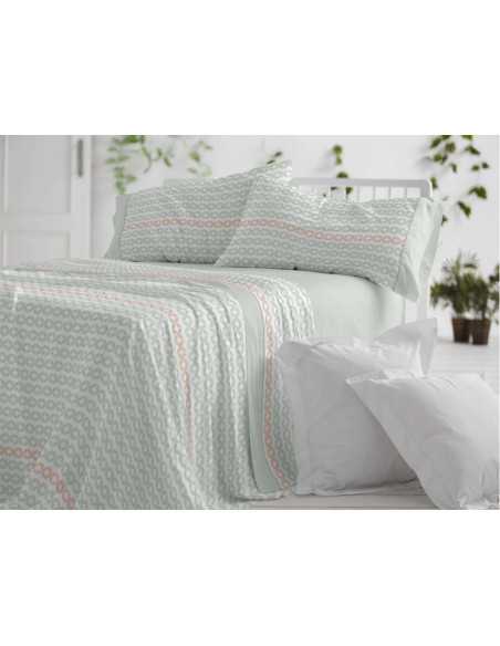 Jogo de lençóis verdes Odeta | Folhas de Burrito Branco