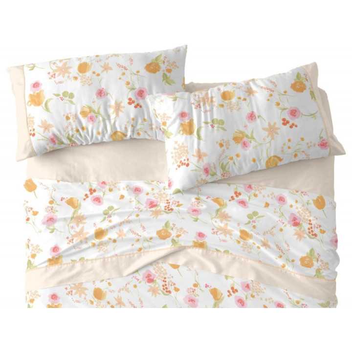 Jogo de lençóis pêssego Omara| Folhas de Burrito Branco