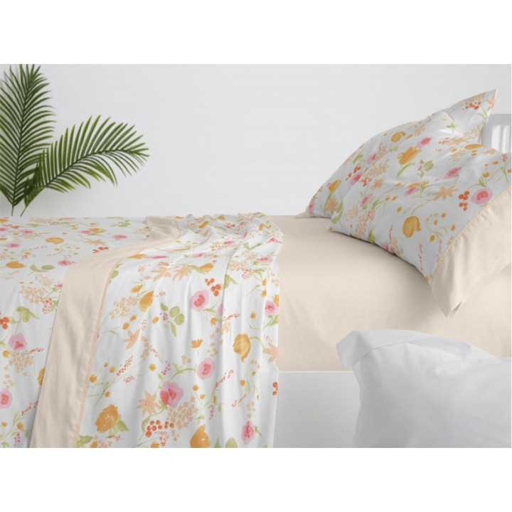 Jogo de lençóis pêssego Omara| Folhas de Burrito Branco