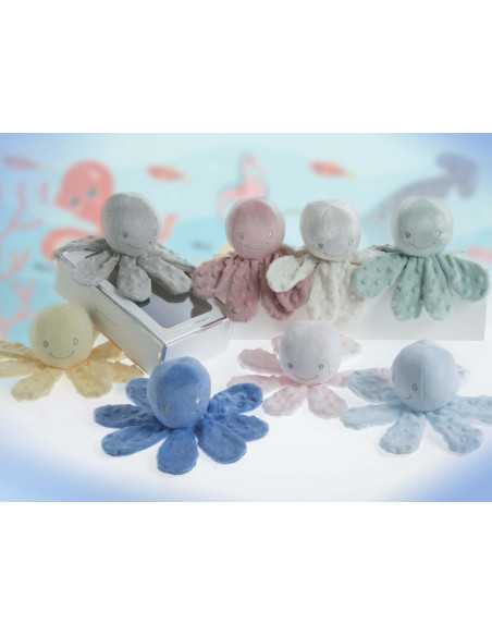 Muñeco sonajero pulpo gris | Peluche suave para bebe | Revitex