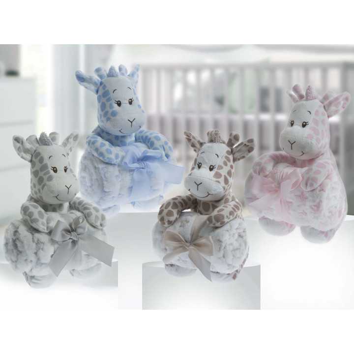 Manta e boneca girafa cinza| Pacote de oferta para recém-nascido
