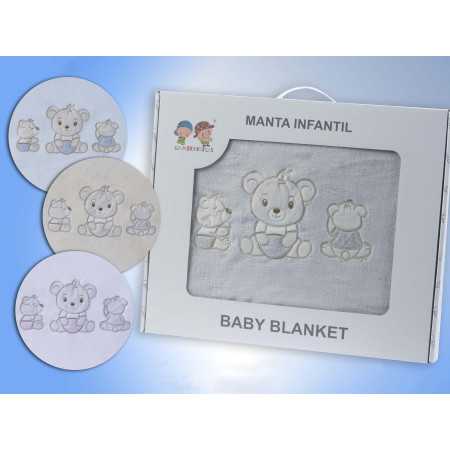 Manta infantil Ositos beige| Manta divertida niños tacto terciopelo 2