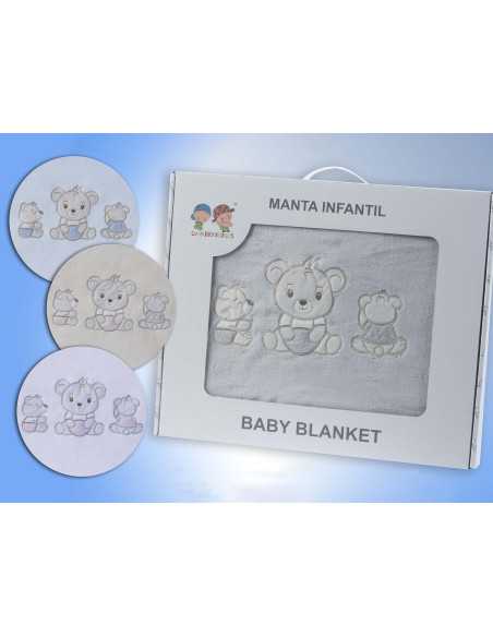 Manta infantil Ositos beige| Manta divertida niños tacto terciopelo