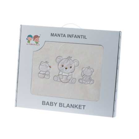 Manta infantil Ositos beige| Manta divertida niños tacto terciopelo