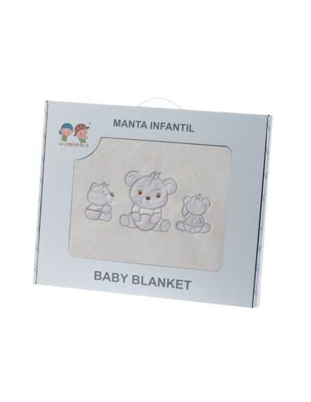 Manta infantil Ositos beige| Manta divertida niños tacto terciopelo