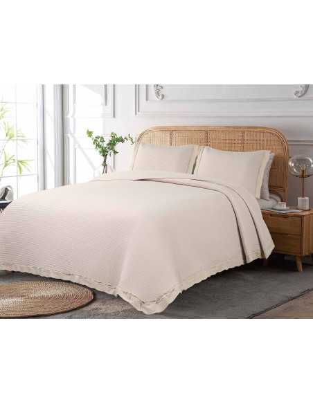 Colcha Bouti bordada rosa Gael | Colcha de algodão de meia estação