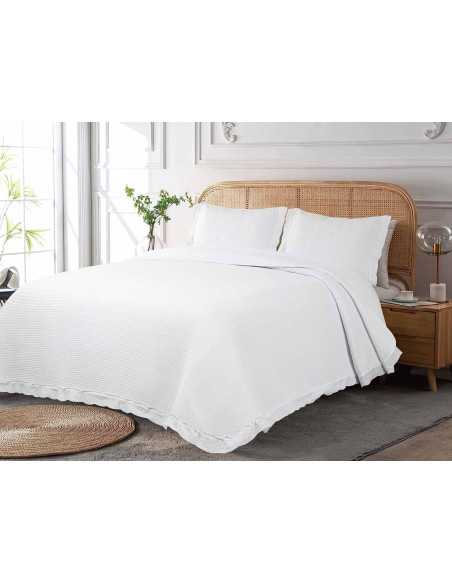 Colcha Bouti bordada branco Gael | Colcha de algodão de meia estação