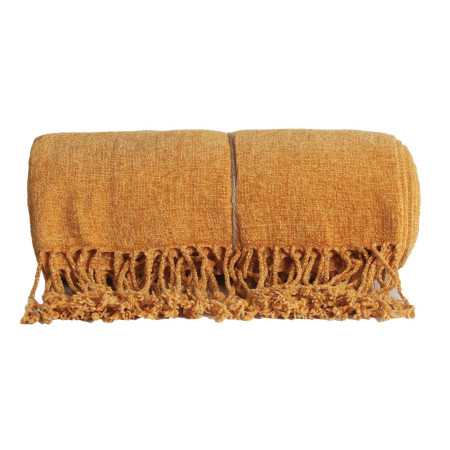 Plaid chenilla Luana Mostaza| mantas dormitorio salón