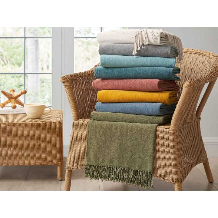 Plaid chenilla Luana Mostaza| mantas dormitorio salón