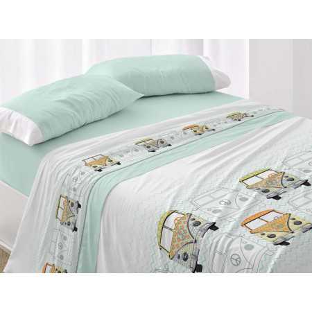 Conjunto de lençóis infantis Mint Bus | Folhas de Burrito Branco