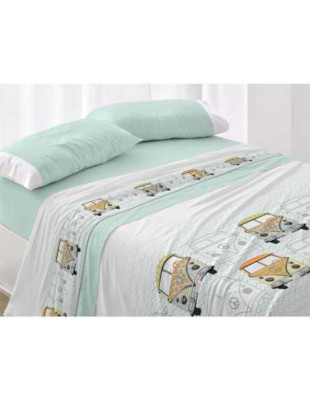 Conjunto de lençóis infantis Mint Bus | Folhas de Burrito Branco