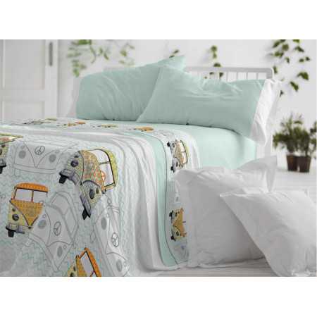 Conjunto de lençóis infantis Mint Bus | Folhas de Burrito Branco 2