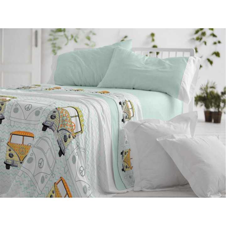 Conjunto de lençóis infantis Mint Bus | Folhas de Burrito Branco