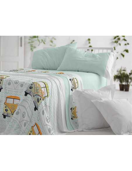 Conjunto de lençóis infantis Mint Bus | Folhas de Burrito Branco