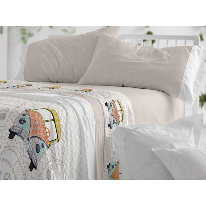 Conjunto de lençóis infantis Bus pedra | Folhas de Burrito Branco