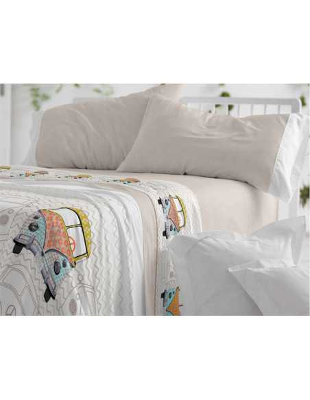 Conjunto de lençóis infantis Bus pedra | Folhas de Burrito Branco