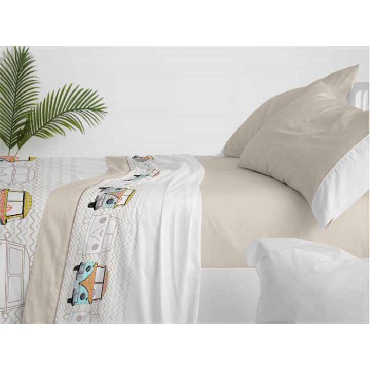 Conjunto de lençóis infantis Bus pedra | Folhas de Burrito Branco