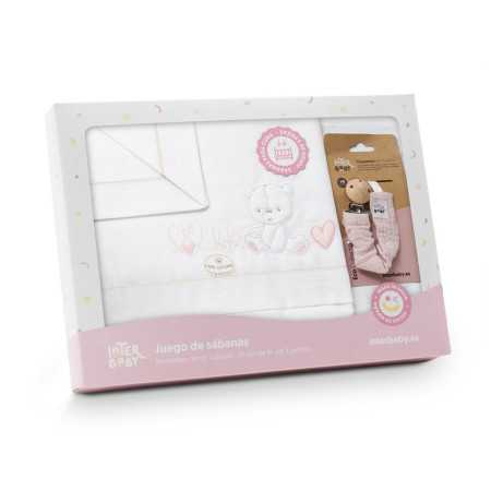 Juego de cuna 3 piezas Oso bebé rosa | Chupetero regalo