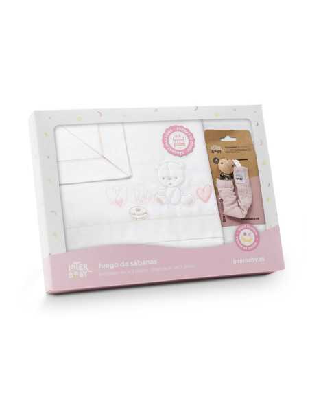 Juego de cuna 3 piezas Oso bebé rosa | Chupetero regalo