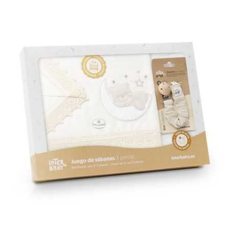 Juego de cuna 3 piezas Oso Luna beige | Chupetero regalo