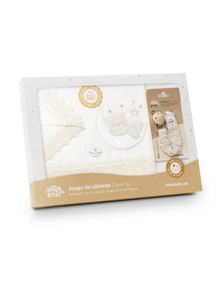 Juego de cuna 3 piezas Oso Luna beige | Chupetero regalo