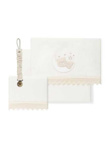 Juego de cuna 3 piezas Oso Luna beige | Chupetero regalo