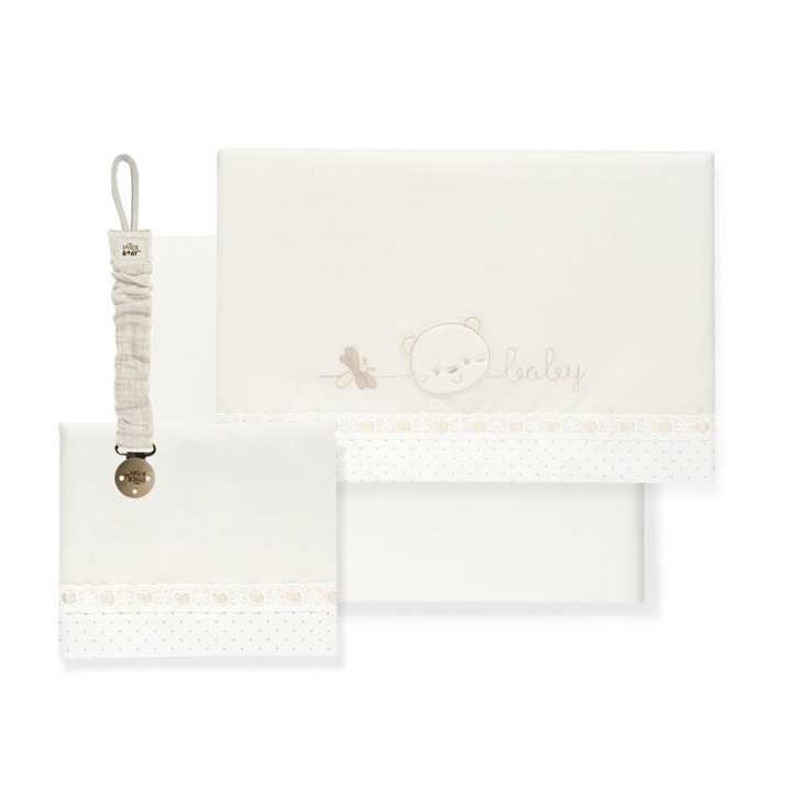 Juego de cuna 3 piezas Oso Bee beige | Chupetero regalo