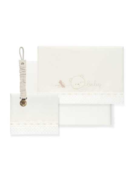 Juego de cuna 3 piezas Oso Bee beige | Chupetero regalo