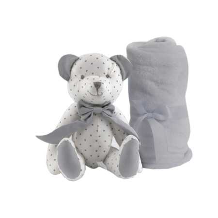 Ursinho Laço Cinza + Manta | Presente do bebê | Revitex on-line