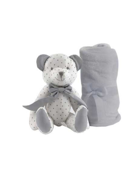 Ursinho Laço Cinza + Manta | Presente do bebê | Revitex on-line