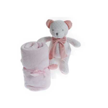 Ursinho Laço Cinza + Manta | Presente do bebê | Revitex on-line