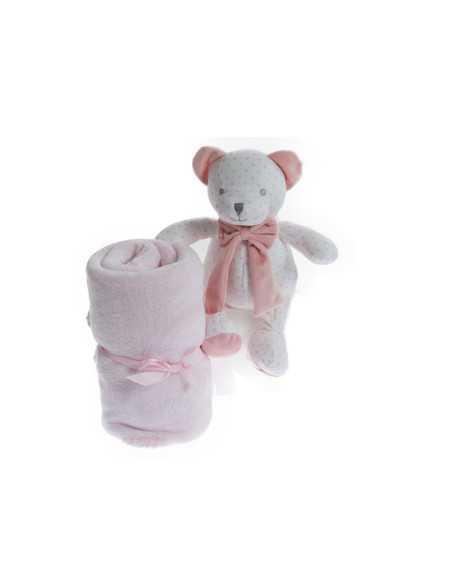 Ursinho Laço Cinza + Manta | Presente do bebê | Revitex on-line