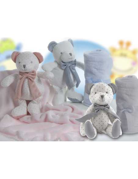 Ursinho Laço Cinza + Manta | Presente do bebê | Revitex on-line