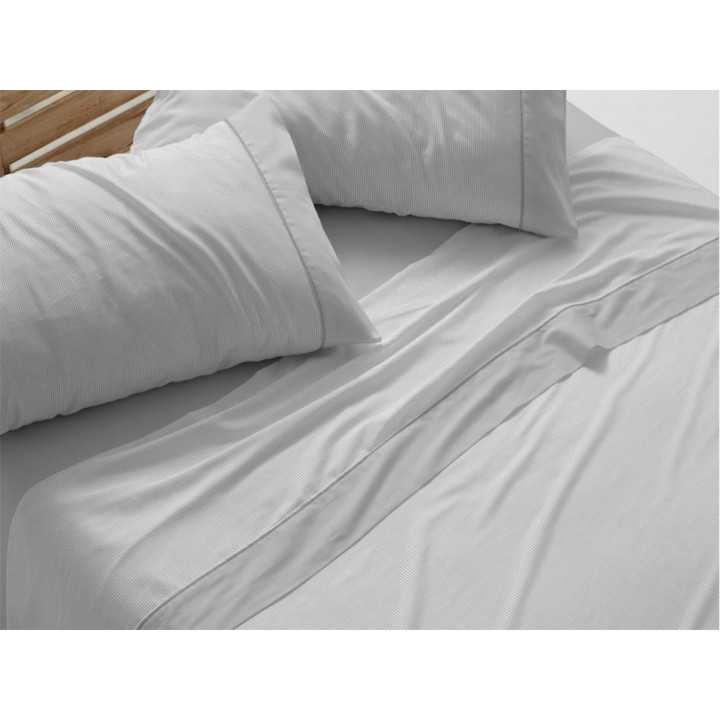 Juego de sábanas Burrito Blanco Eugenia gris| Diseño rayas