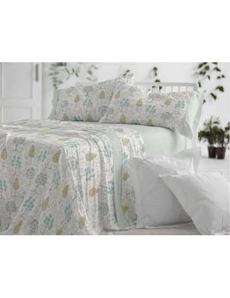 Juego de sábanas Burrito Blanco Amelie menta | Diseño botánico